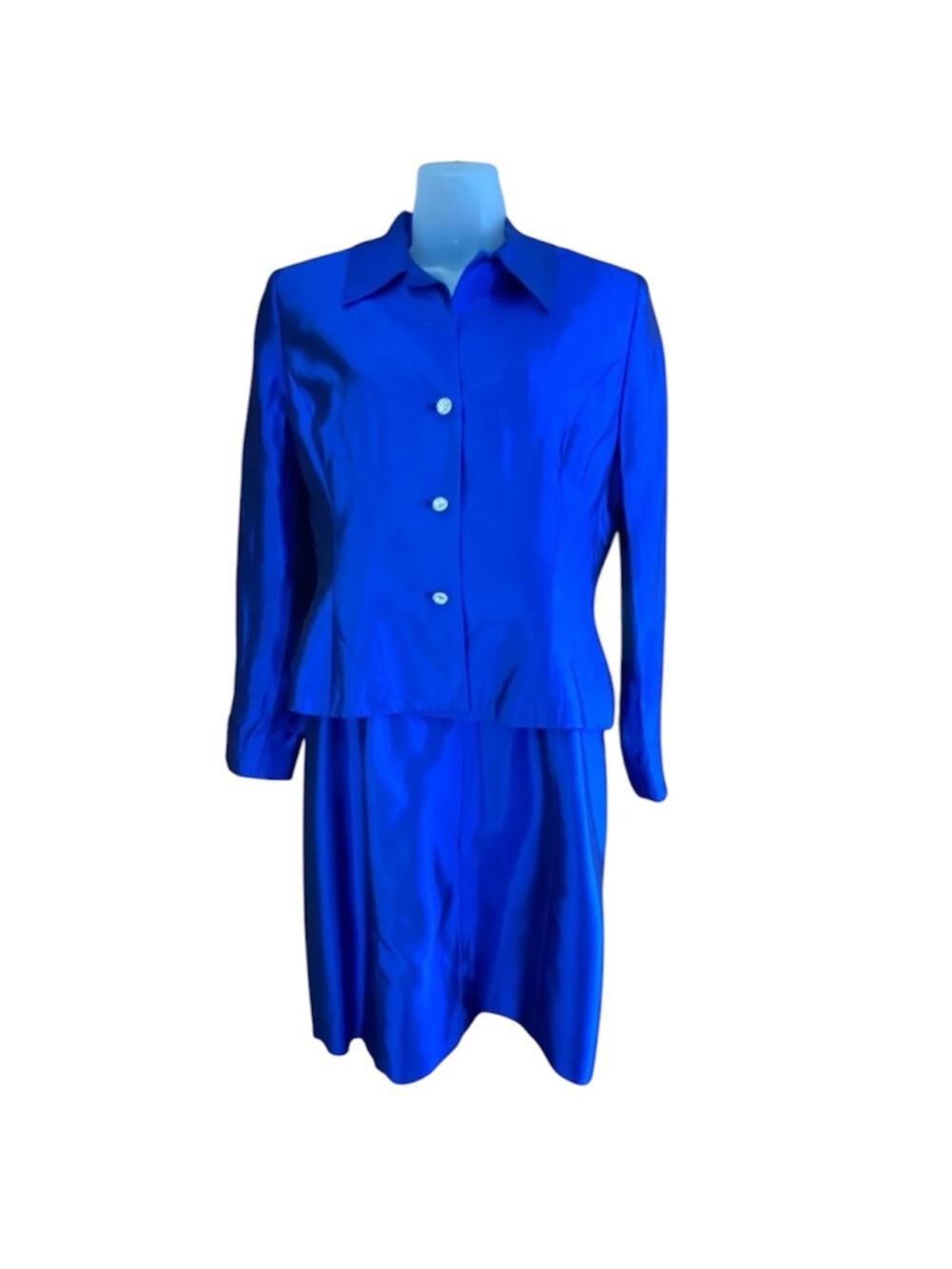 Ellen Tracy Cobalt Blue Dress Set with Crystal Button Jacket